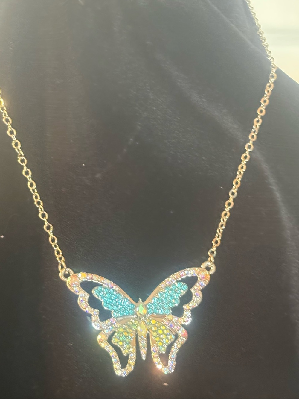 Silver-Tone Multicolor Crystal Butterfly Necklace